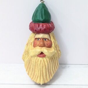 Kurt Adler Santa Head Face Nordic Rustic Folk Art Christmas Ornament Resin 4.5"